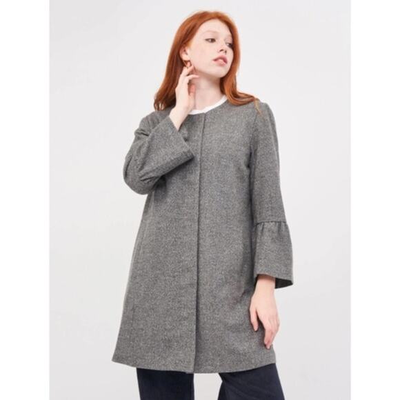 H&M Coat Womens 8 Gray Flare Sleeve Lined Collarless Minimalist Modern Old Money - Picture 1 of 9